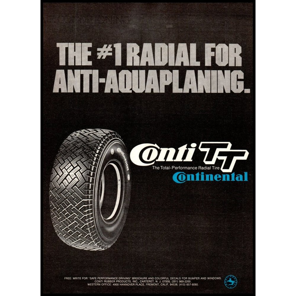 1971 Continental Tires Conti TT Radial Tire Vintage Print Ad Man Cave Wall Art